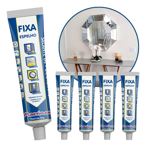 Kit 5 Cola Adesivo Fixa Espelho Parede Azulejo Madeira Metal Cor Branco