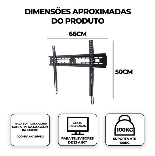 Suporte Multivisão HD-598-L de parede para TV/Monitor de 32" até 80" preto