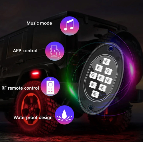 Kit Iluminação Led Roda Chassi Rgb Bluetooth Utv Jeep Pickur