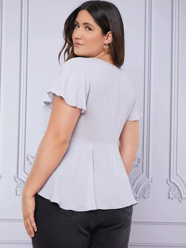 Blusa Gris Corte Peplum, Tallas Extras 1xl 2xl 3xl