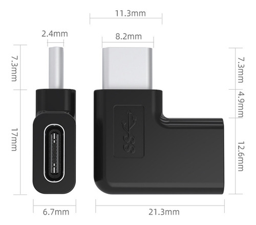 Convertidor Usb 3.1 Tipo C Macho A Hembra De Ángulo Recto, 2