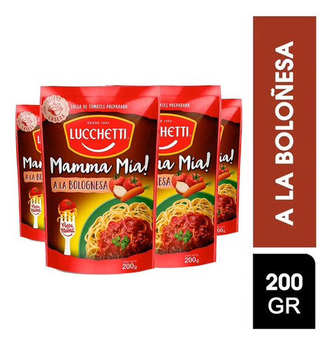 Pack 4 Salsas De Tomate Mamma Mia Bologñesa 200g C/u