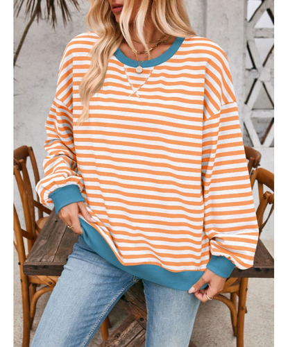 Sudadera Mujer Rayas Cuello Redondo Suelta Otoño Invierno