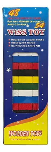 Jenga Torre Madera Bloques 54 Pc Colores Grande Juego Mesa