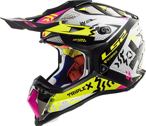 Casco Moto Cross Mx Ls2 470 Subverter Triplex Negro Rosa Ama Color Negro/amarillo Fluo Tamaño Del Casco M