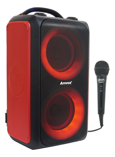 Caixa Som Bluetooth Portátil 600w Rms Vermelha + Microfone