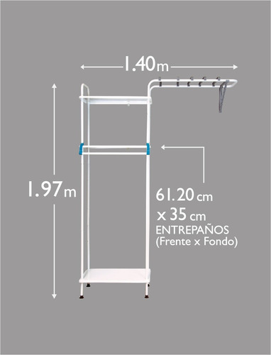 Imagen 5 de 7 de Closet Armable Konekte Blanco 3 Repisas Metal Sólido Durable