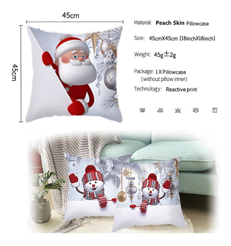 Imagen 5 de 10 de Funda De Cojín De Navidad 8 Piezas 45 X 45 Cm For Año Nuevo