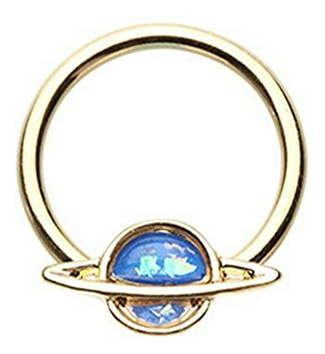 Aros - Golden Saturn Planet Glitter Opal 316l Surgical Steel