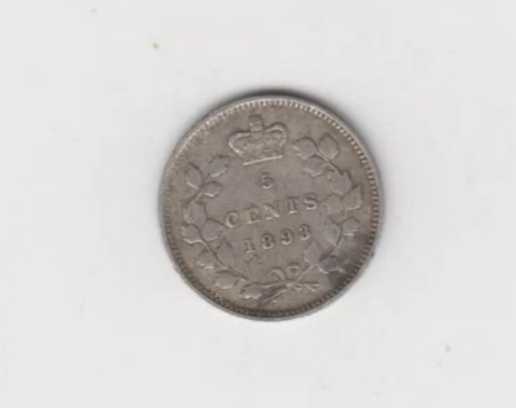 Moneda Canada 5 Cents Año 1893 Plata Muy Bueno