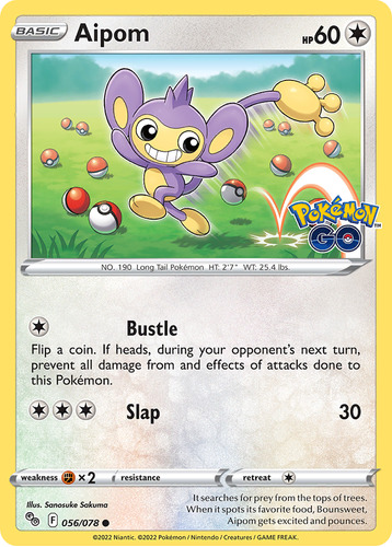 Aipom 56/78 Carta Pokemon Pokémon Go Sword & Shield