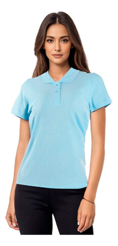 Remera Polo Lady Manga Corta Dama Celeste