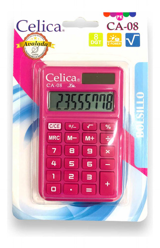 Calculadora Básica Bolsillo Celica Ca-08 Pk Dual Power Pink