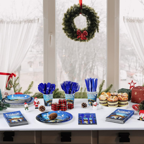 Suministros Para Fiestas De Navidad, Juego De Platos Y Servi