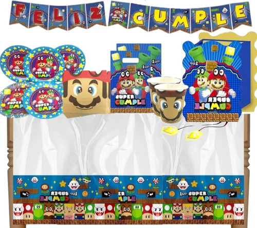 Cotillón Para Cumpleaños Temática Mario Bros 12 Personas 