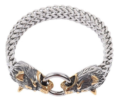 Pulsera De Cabeza De Oro Pirata Lobo Vikingo Masculino