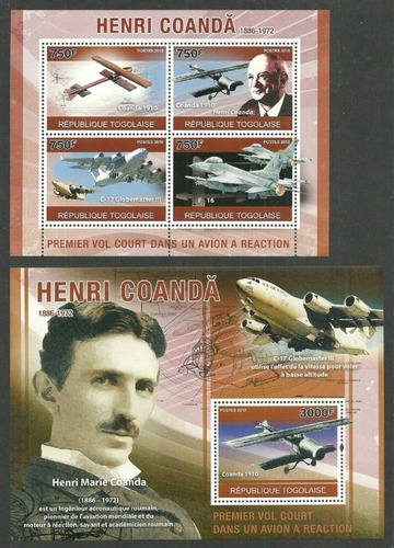 Aviación - Henry Coanda - Togo - Hojita + Block Mint