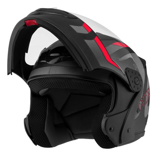 Capacete Robocop Escamoteável Fechado Mixs Gladiator Delta S Cor Cinza Vermelho Fosco Tamanho do capacete 58