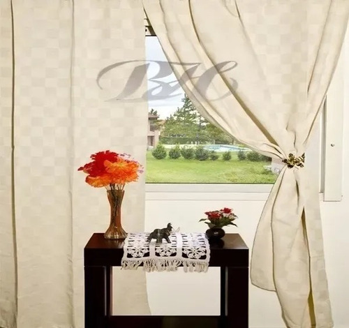 Imagen 2 de 8 de Cortinas Rustica Pesada Damero Crudo 165x210 Cm Para Riel