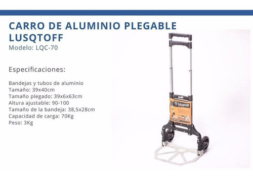 Imagen 4 de 4 de Carro Zorra Plegable De Aluminio 70kg Lusqtoff Lqc-70