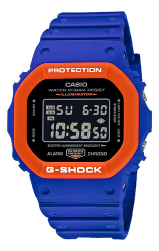 Pulseira de relógio masculina Casio DW-5610sc-2dr G-shock Cor: azul, moldura, cor de fundo laranja, cor de fundo preta