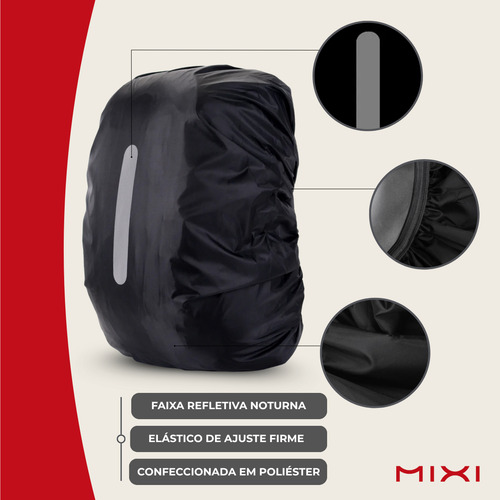 Capa De Chuva Mochila 30-45l Impermeável Faixa Refletiva Proteção Viagem Moto Motoboy Resistente Cor Preto Desenho Do Tecido Lisa