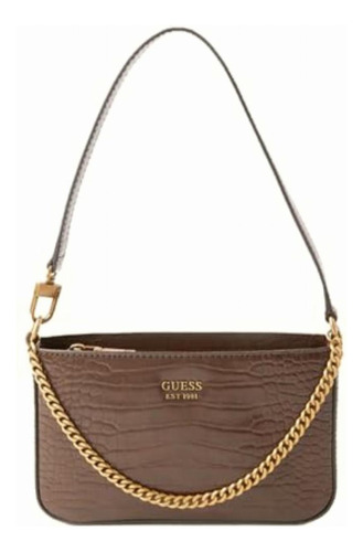 Guess, Katey Croc Mini Top Zip Shldr Para Mujer, Marrón, Color Café