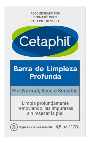 CETAPHIL Barra de Limpieza Profunda 127g Clínicamente probada para eliminar impurezas sin dañar la piel Recomendada por Dermatólogos para Piel Sensible.