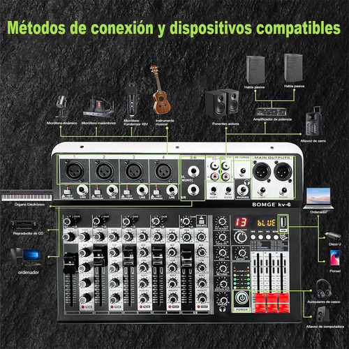 Bomge Kv6 Mezcladora De 6 Canales 99 Dsp Efectos +48 V