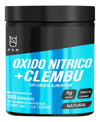 Oxido Nítrico + Clembu Polvo Pre Entreno Psn 500g 100 Servs Natural