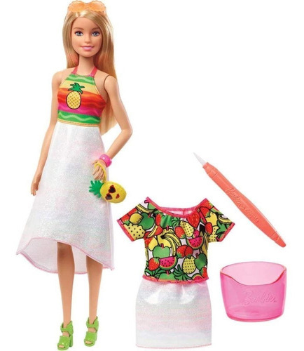 Boneca Barbie Fruta Surpresa Crayola Gbk18 Pintando A Roupa