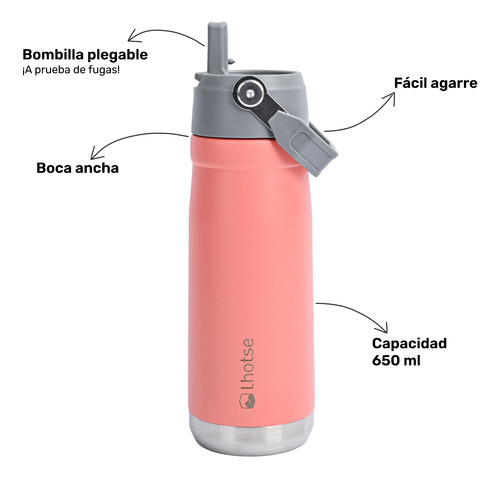 Botella Térmica Insulada Lhotse Adventure 650ml Rosado