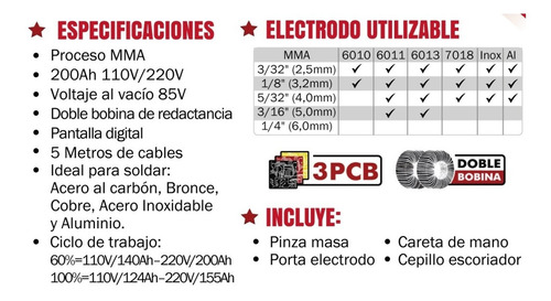 Soldador Inversor Mma 200ah, 110-220v, 60%ct Doble React.