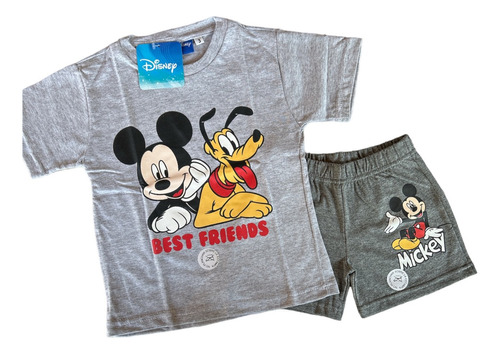 Remera Mickey Y Pluto + Short Algodón - Disney -lic Original