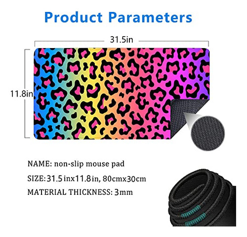 Mouse Pad Grande Hanazaoa, Estampado Leopardo Arcoíris,