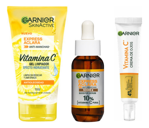 Kit Garnier Express Aclara Sérum Noche + Contorno + Limpieza