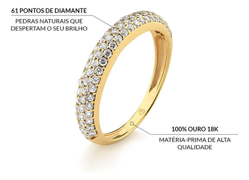 Anel Pavê Em Ouro 18k Com 61 Pontos De Diamante Aro 18