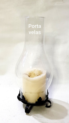 Porta Velas Base Hierro Y Tulipa Cristal,27 Cm Vela Incluida