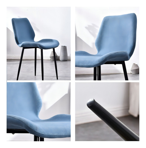 Silla De Comedor Berlin Estilo Nordico Moderno Minimalista Estructura de la silla Negro Asiento Azul