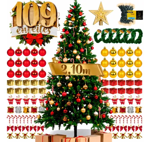 Árvore de Natal Completa 210cm Grande Galhos Cheios Decorada