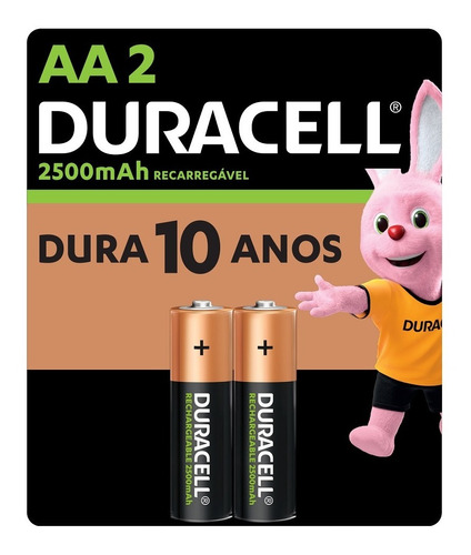 02 Pilhas Aa Recarregável 2500mah Duracell 1 Cartela