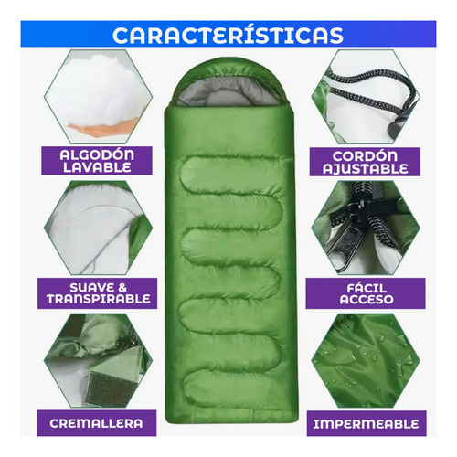 Bolsa De Dormir Termica Camping Campamento Liviana Capucha Verde Musgo