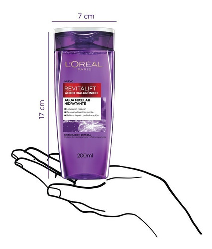 Agua Micelar 200ml Con Ácido Hialurónico, L'oreal Paris