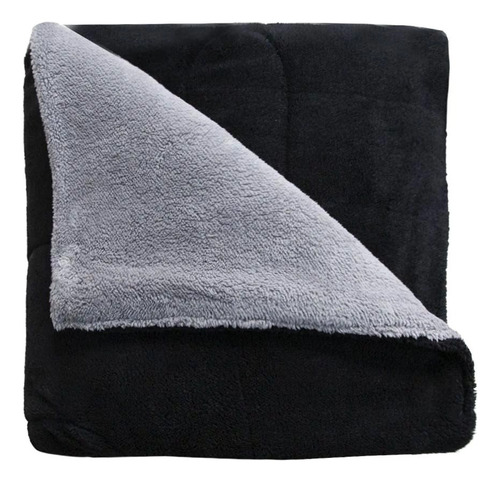 Cobertor Matrimonial Borrega Bicolor Negro Gris Ultra Suave