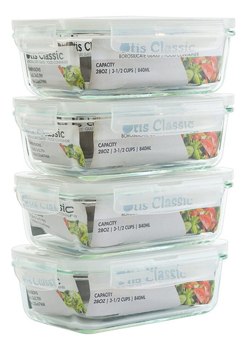 4pack 28oz Glass Food Storage Containers With Loc Lids ...