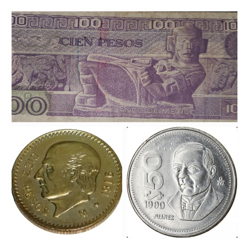 Billete 100 Pesos Años 80; 50 Pesos 1990 Y Réplica 10 Pesos