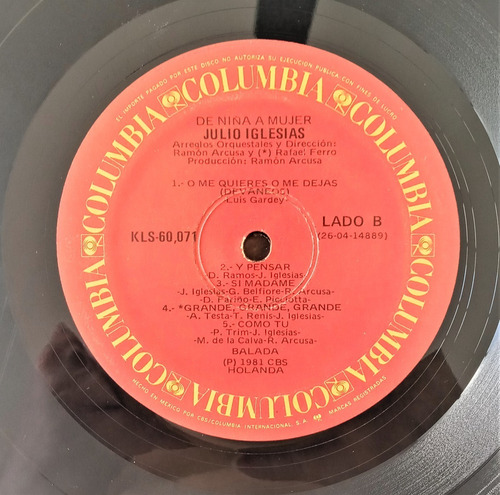 Julio Iglesias Lp De Niña A Mujer (Usado)