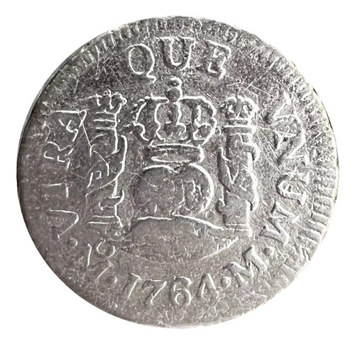 Moneda 1/2 Real Columnaria Plata Original 1764 Mexico Mo