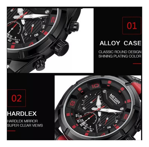 Reloj Cronógrafo Con Calendario De Cuarzo Megir 2076 G