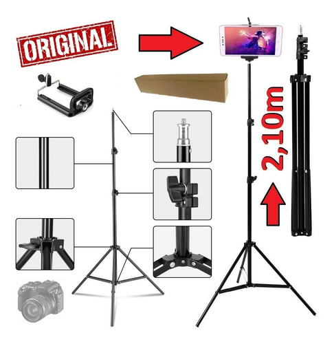 Imagem 7 de 8 de Kit Youtuber 15x1 Tripé 2,10m Lapela Microfone Mesa Celular